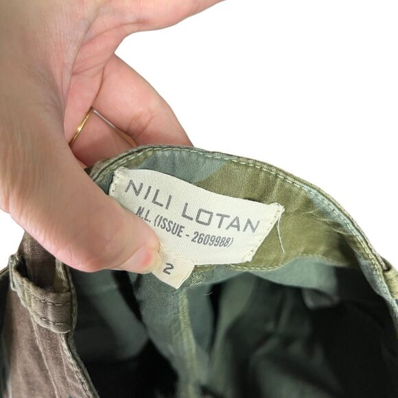 Nili Lotan Jenna Pants Green Camouflage Cropped Slim Fit Mid Rise Women Size 2 - Picture 10 of 13